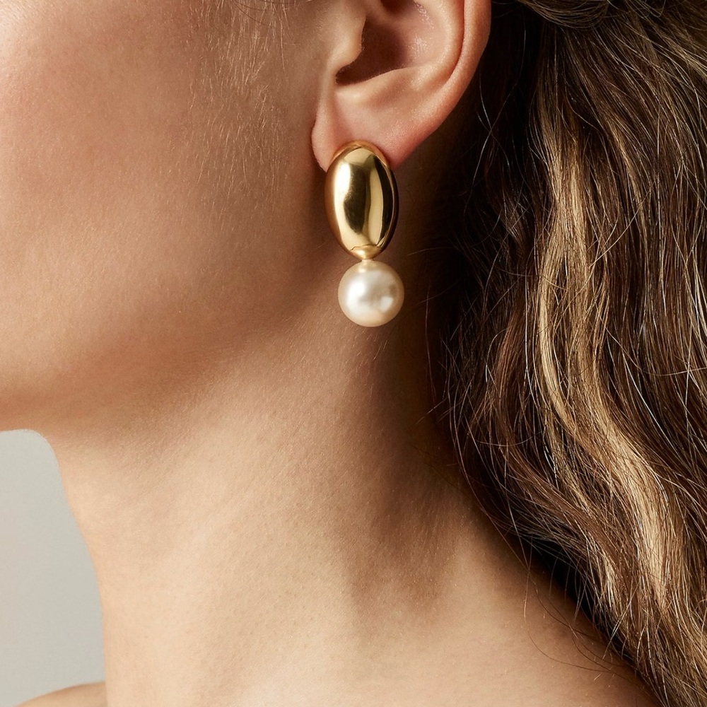 New Jcrew Elegant Gold and Pearl Drop Earrings